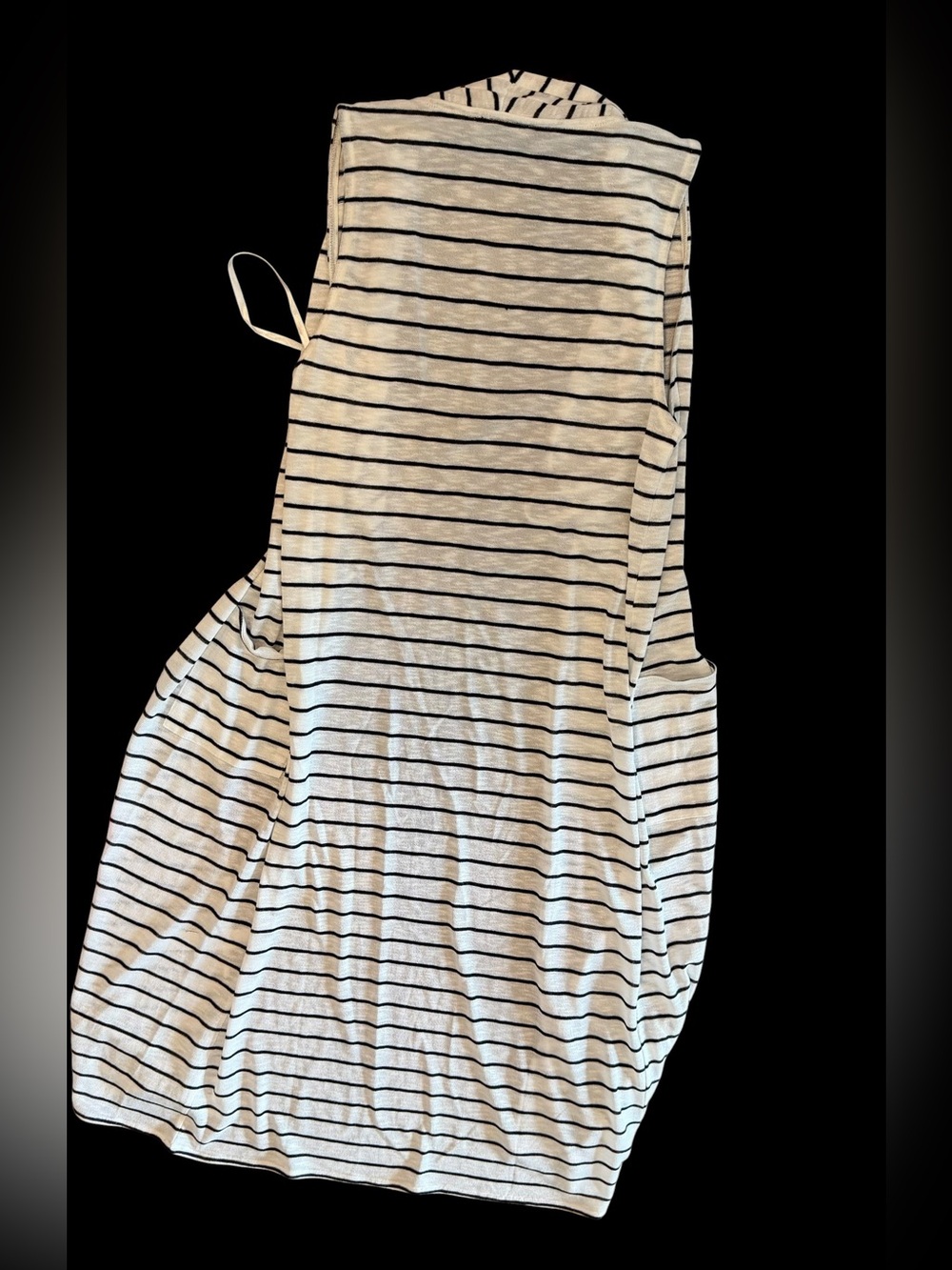 White House Black Market WHBM White Black Striped Long Cardigan NWT Medium P $78 - Picture 2 of 6